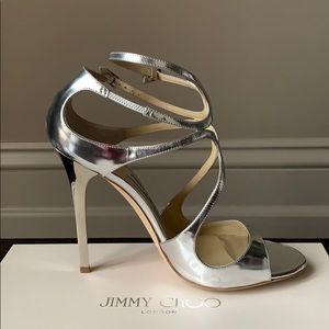 Jimmy Choo Silver Mirror Leather Sandal Heel
